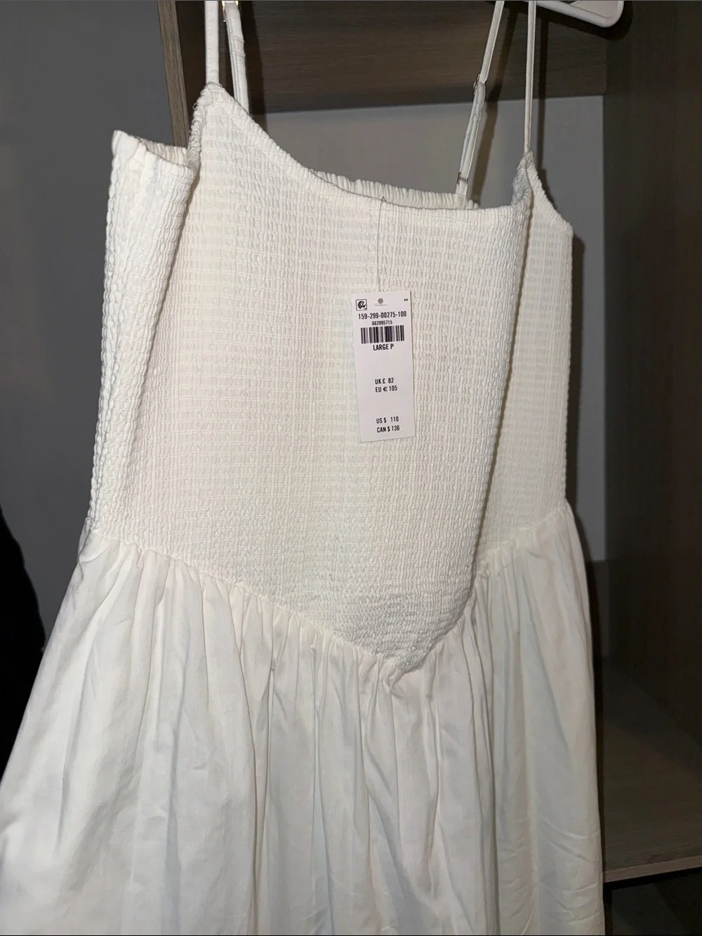 Brand New Abercrombie & Fitch White Smocked Bodice Maxi Dress